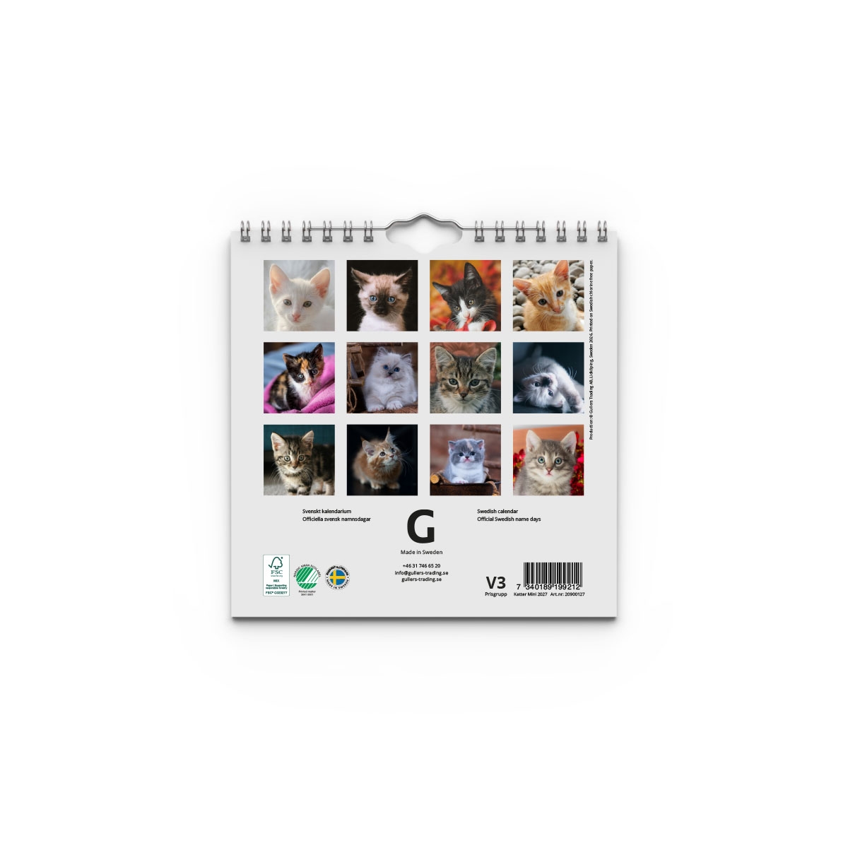 Väggkalender Katter Mini 2027 baksida