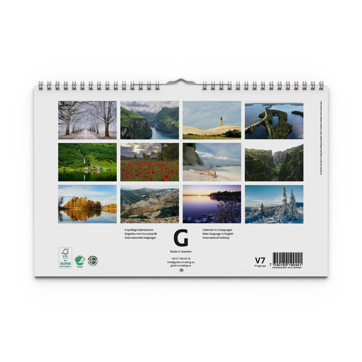 Väggkalender Scandinavia 2027 baksida