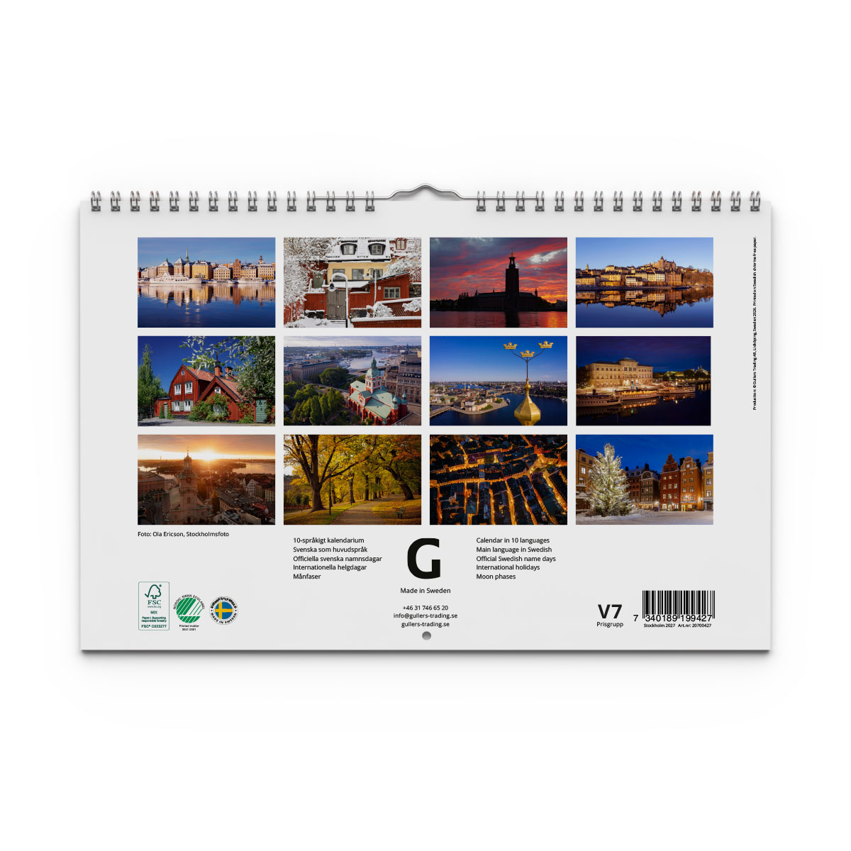 Väggkalender Stockholm 2027 baksida