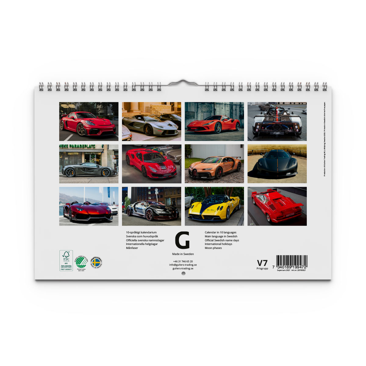Väggkalender Supercars 2027 baksida