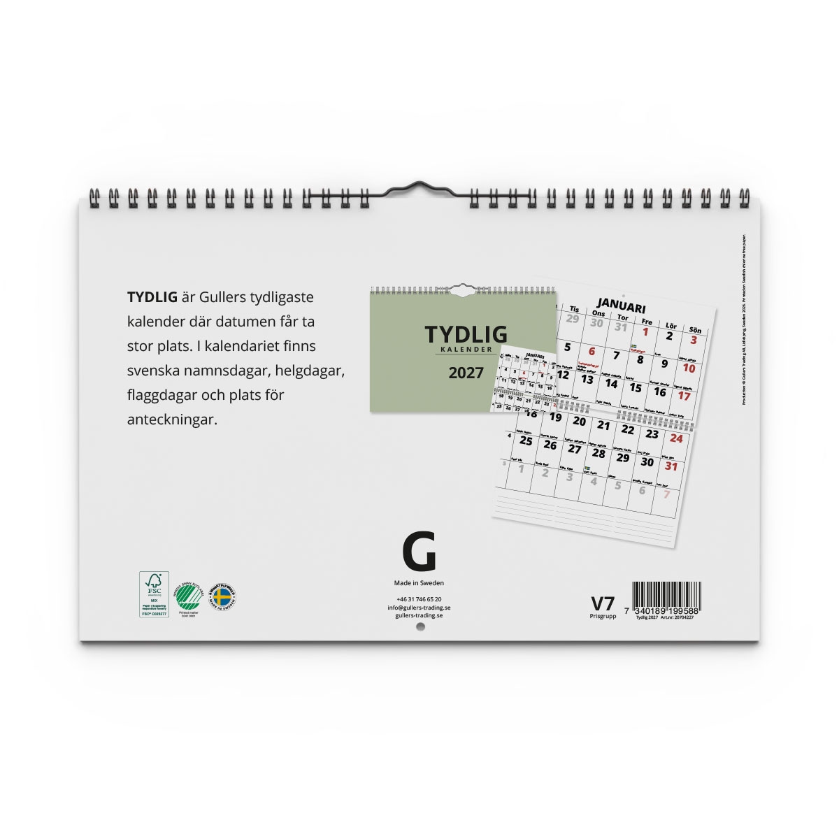 Väggkalender Tydlig 2027 baksida