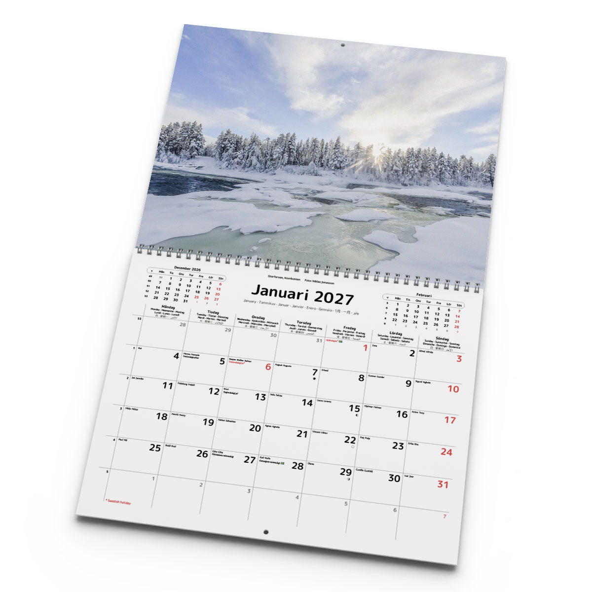 Väggkalender Sverige med kuvert 2027 uppslag