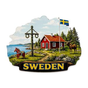 Magnet Trä Röd Stuga Sweden