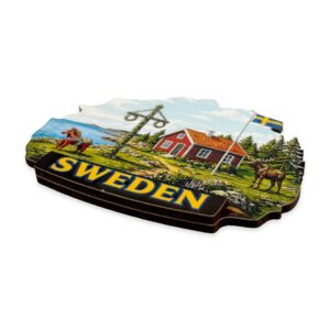 Magnet Trä Röd Stuga Sweden