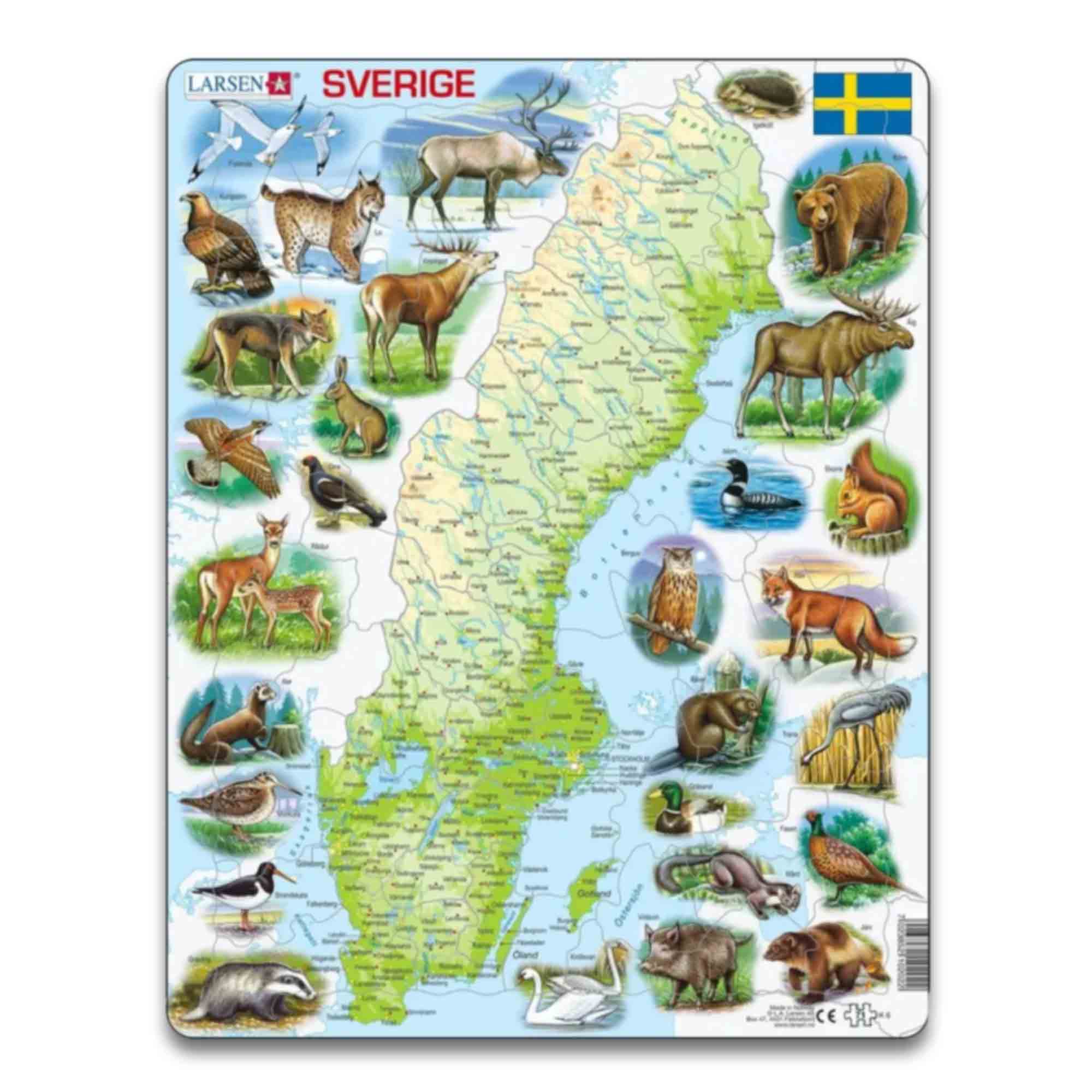 Rampussel Sverigekarta med svenska djur 71 bitar Rampussel Sverigekarta med svenska djur 71 bitar