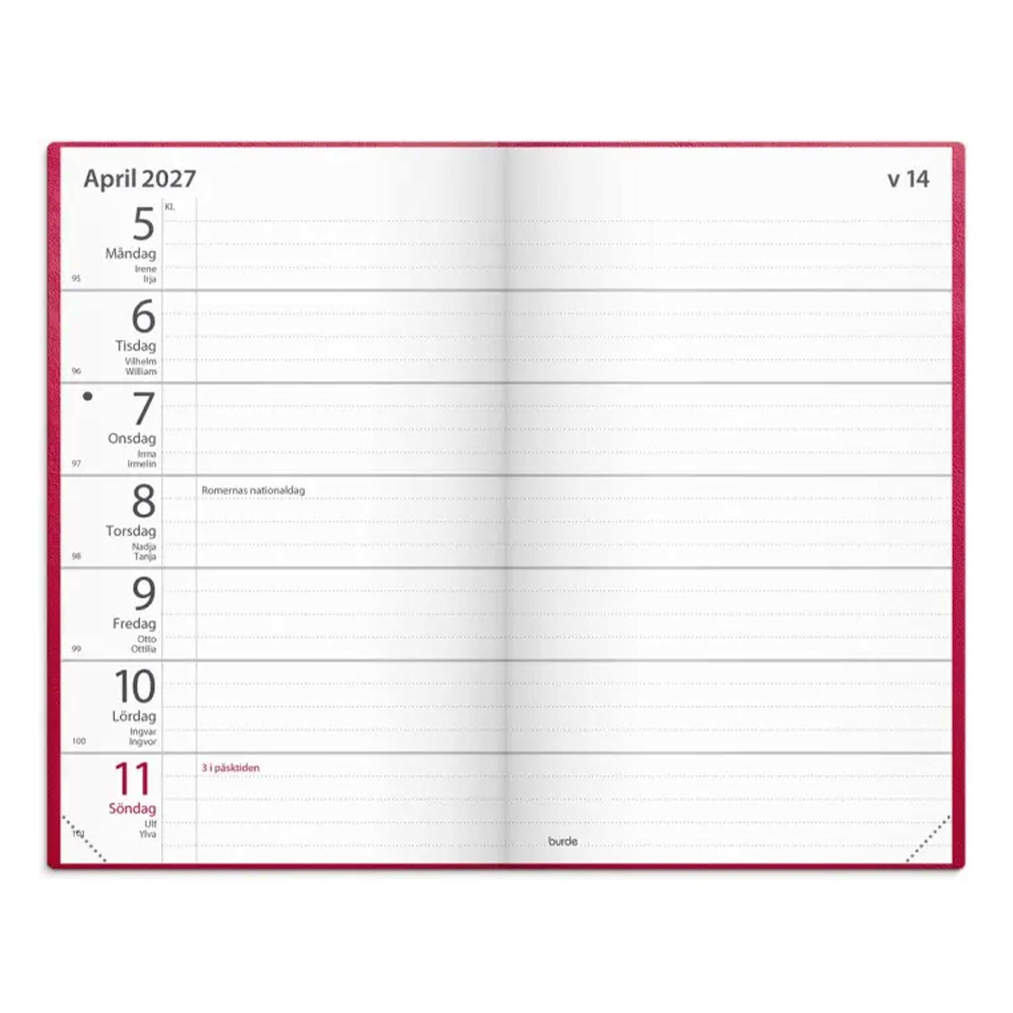 Fickagenda rött konstläder 2027