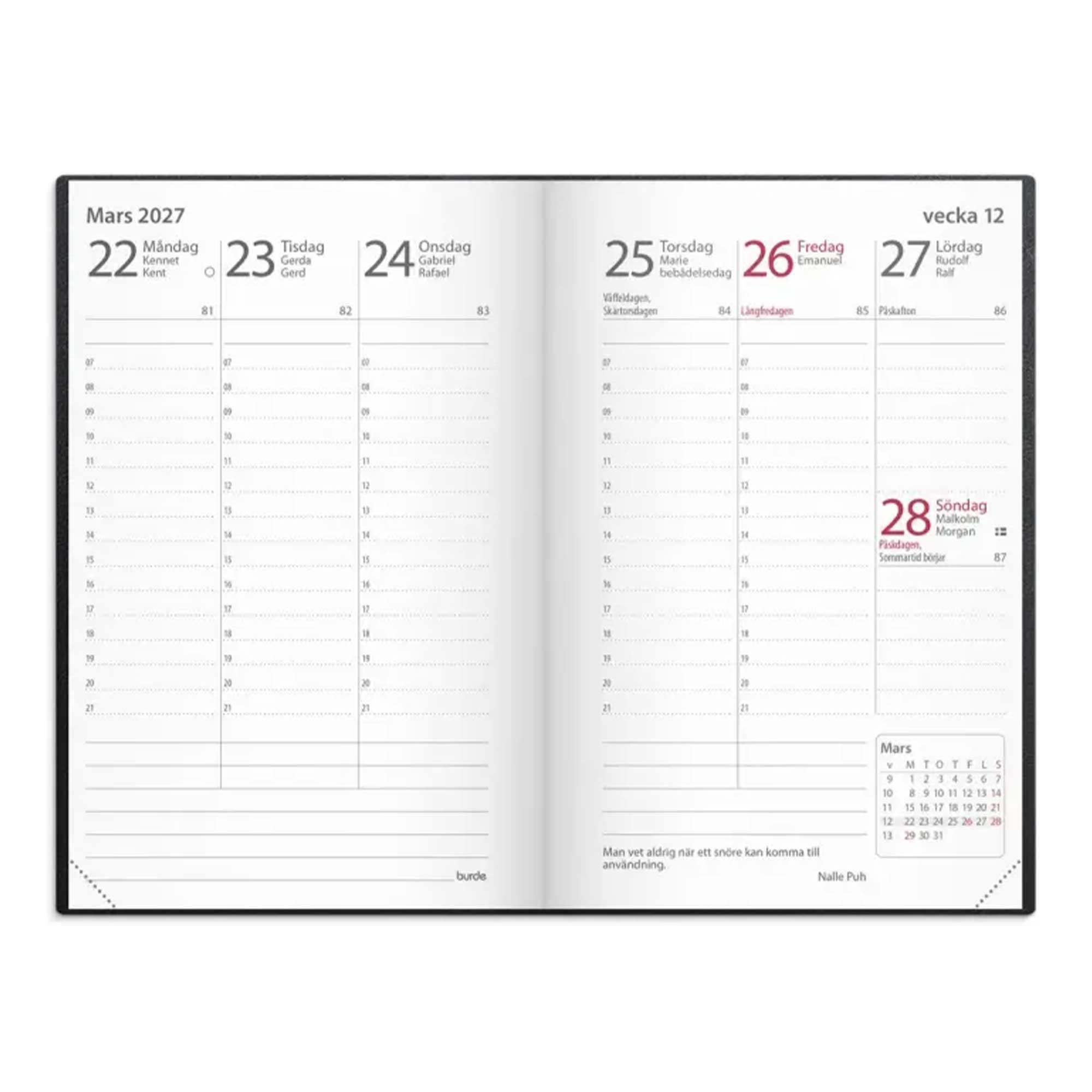 Fickkalender Prestige svart skinn 2027