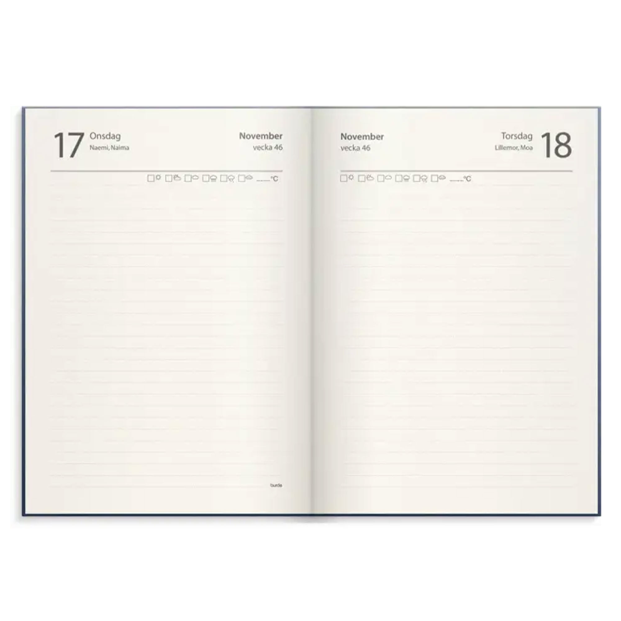 Kalender 1-årsdagbok blått konstläder 2027