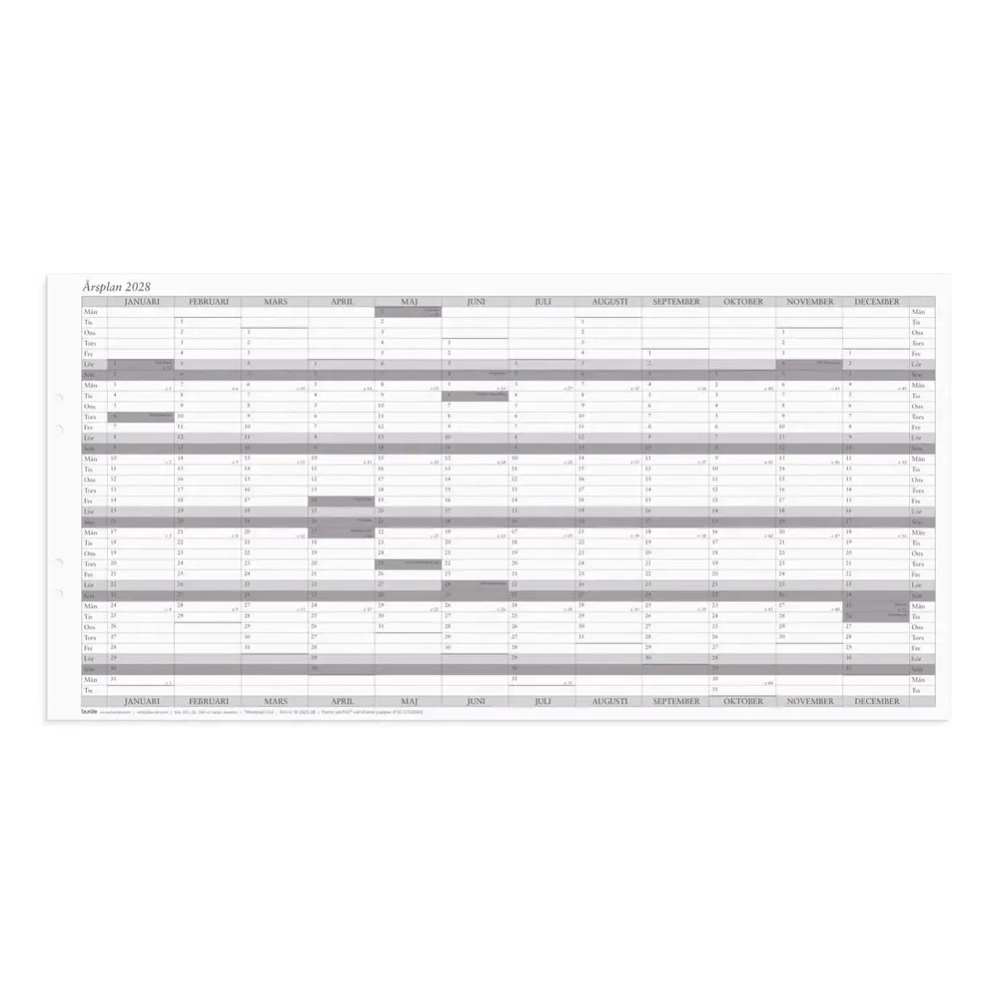 Kalender Årsplan 2028 5-pack