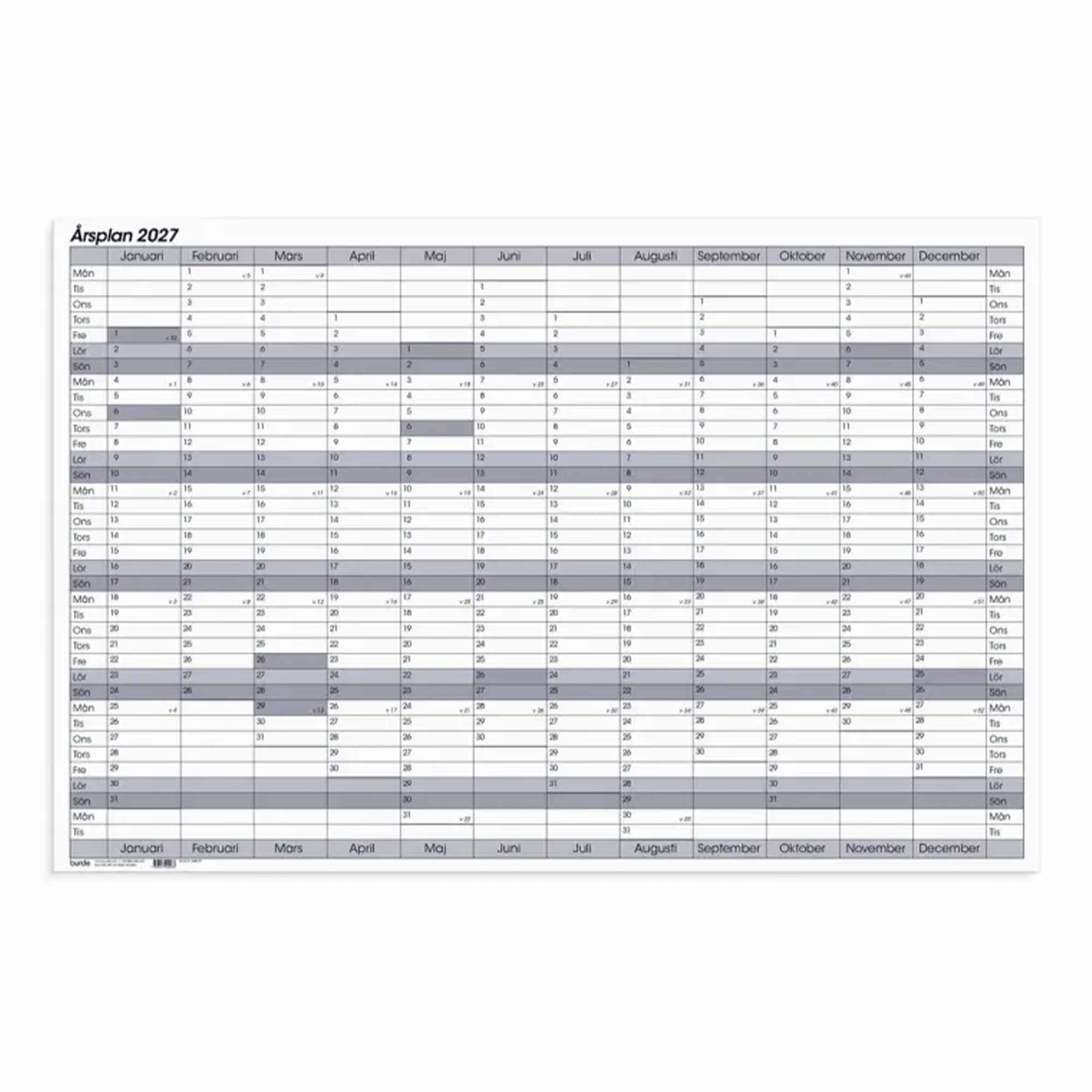 Kalender Årsplan whiteboard 2027