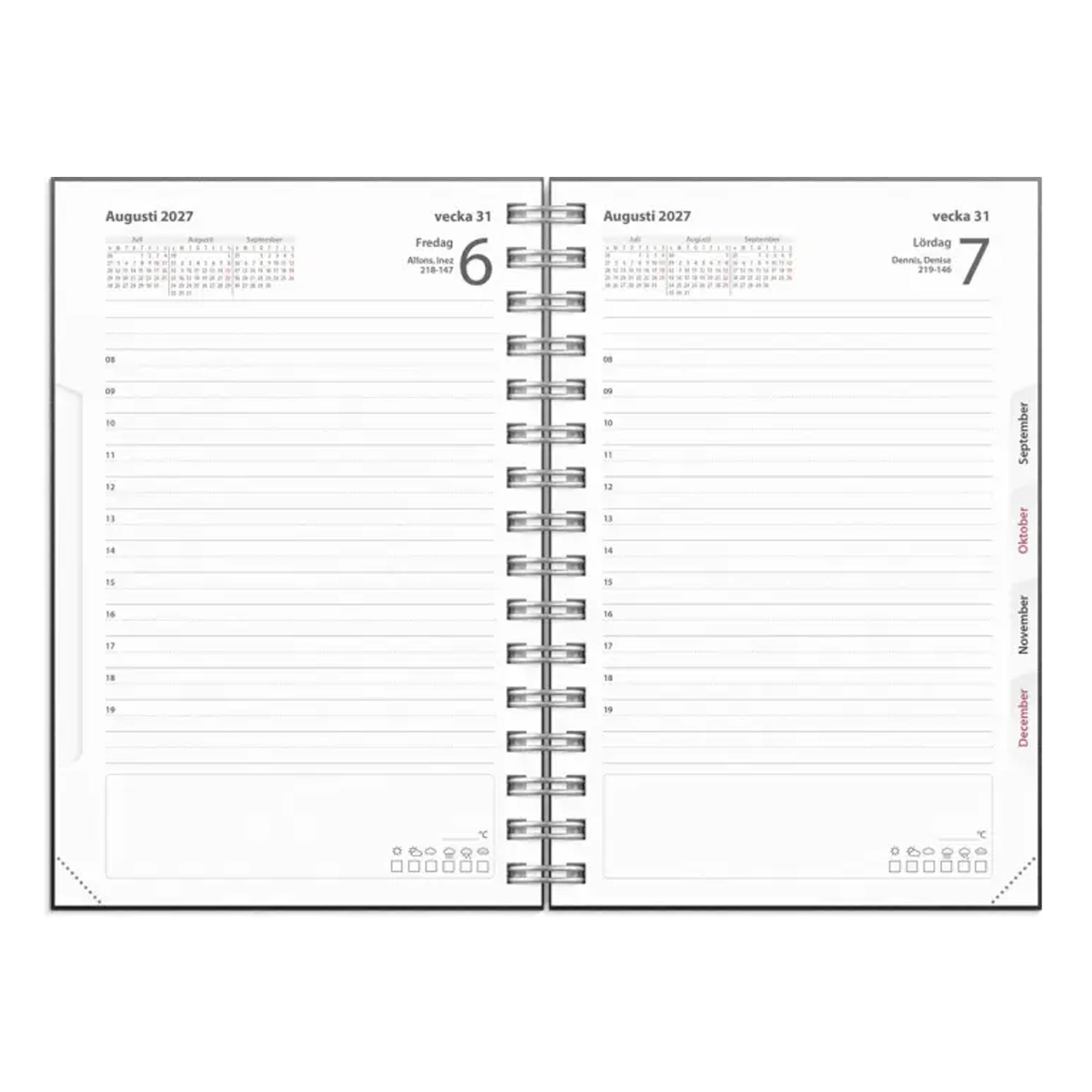Kalender Dagbok svart konstläder med slejf 2027