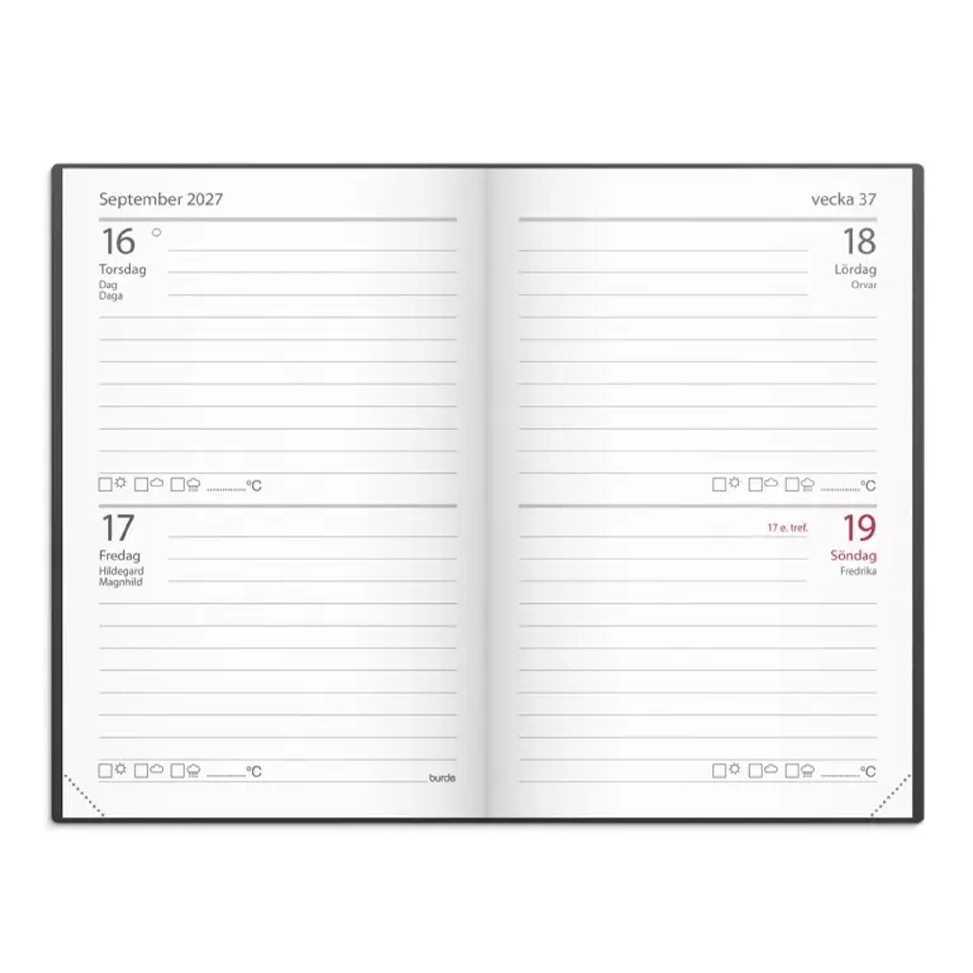 Kalender Stora Fick svart konstläder 2027