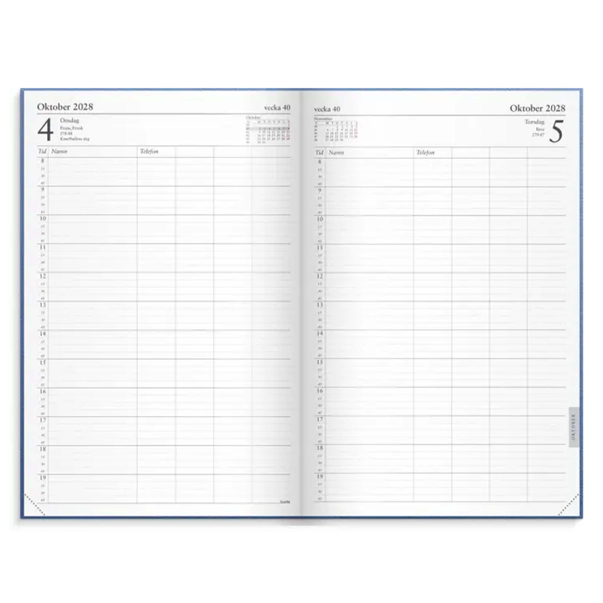 Kalender Tidjournal 2028 blå hård pärm