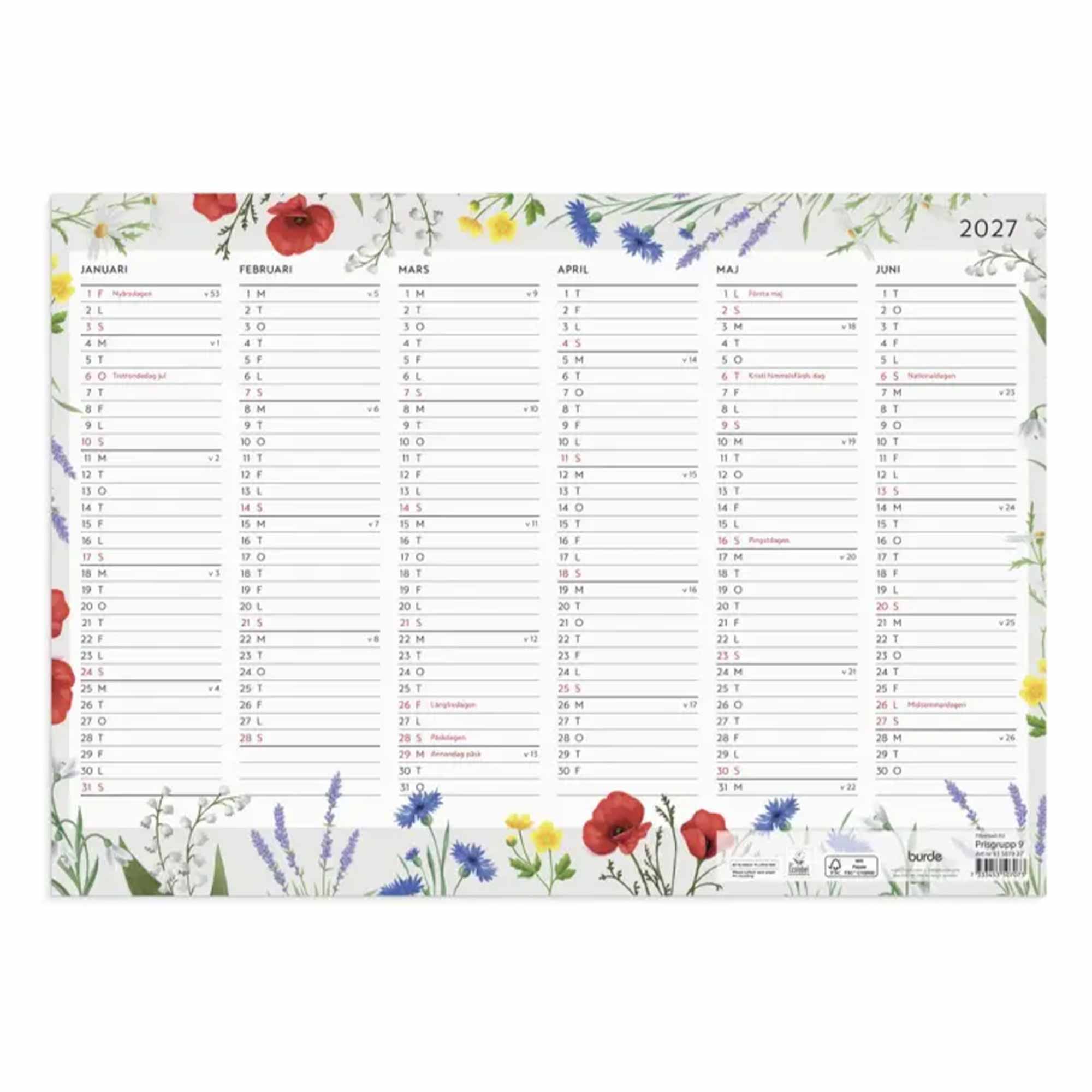 Kalender Väggblad Blomster 2027 Kalender Väggblad Blomster 2027
