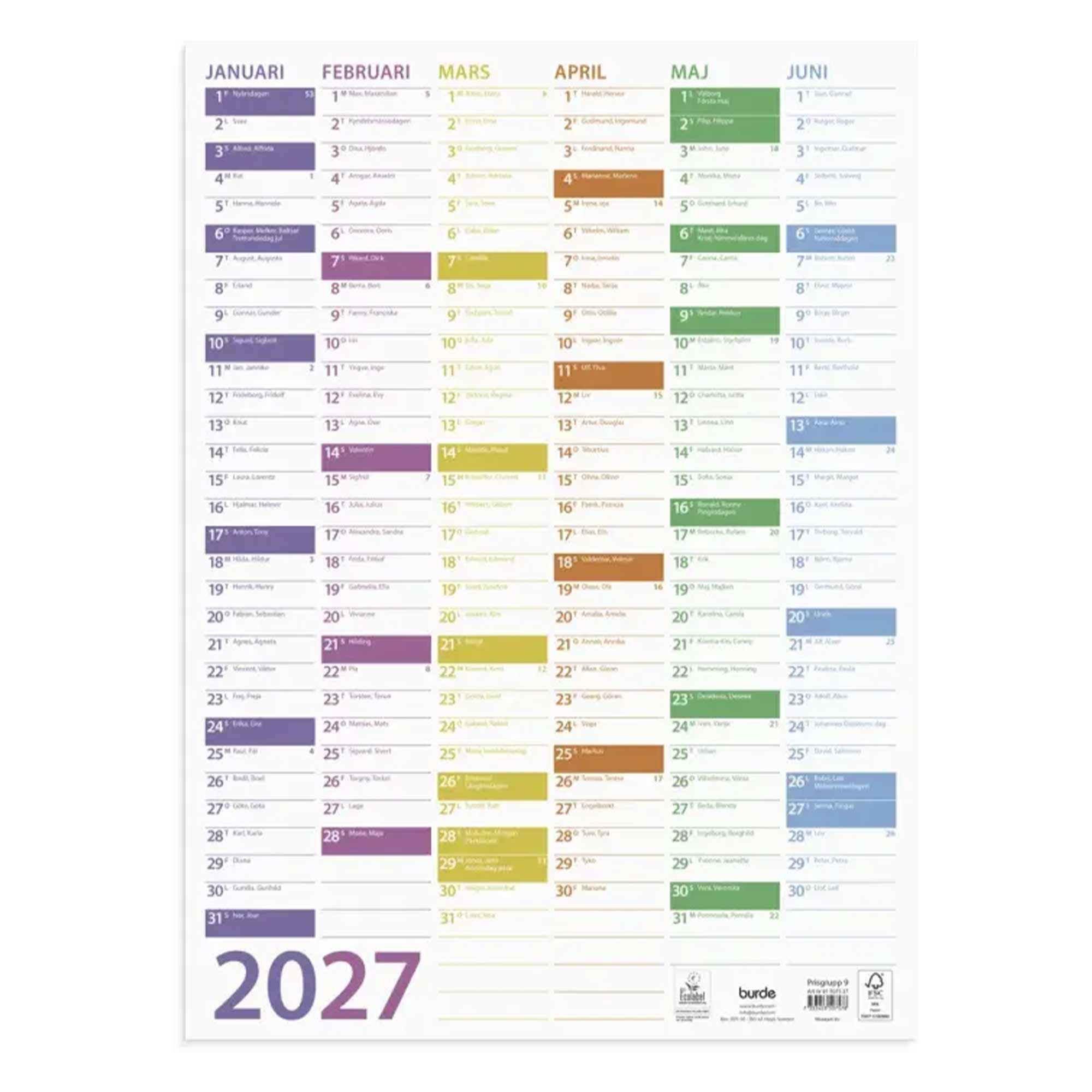 Kalender Väggblad Trend 2027 Kalender Väggblad Trend 2027