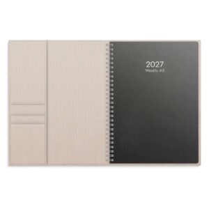 Kalender Weekly A5 beige konstläder 2027