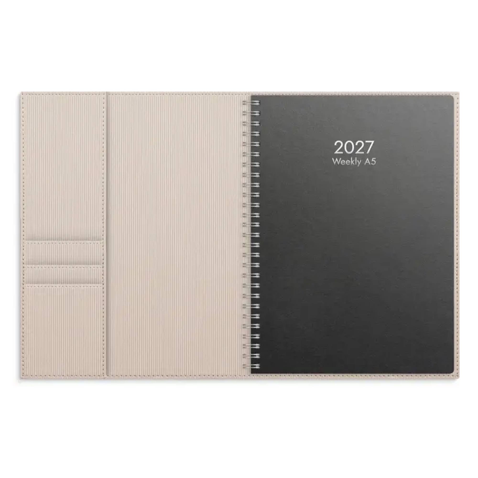 Kalender Weekly A5 beige konstläder 2027
