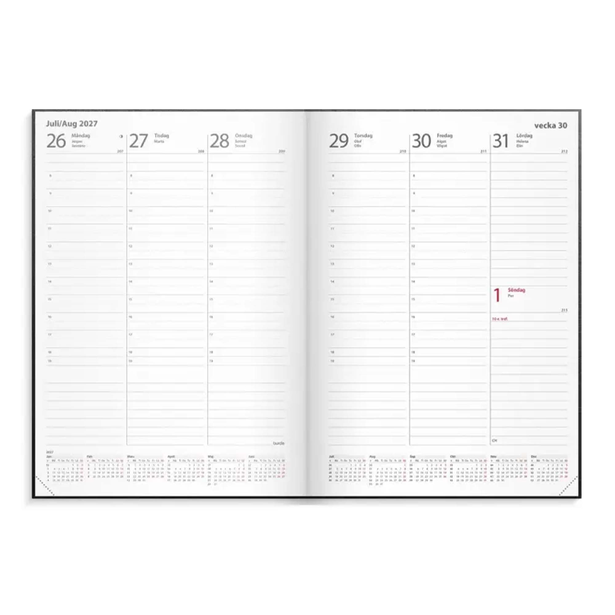 Kalender Weekly A5 svart konstläder 2027