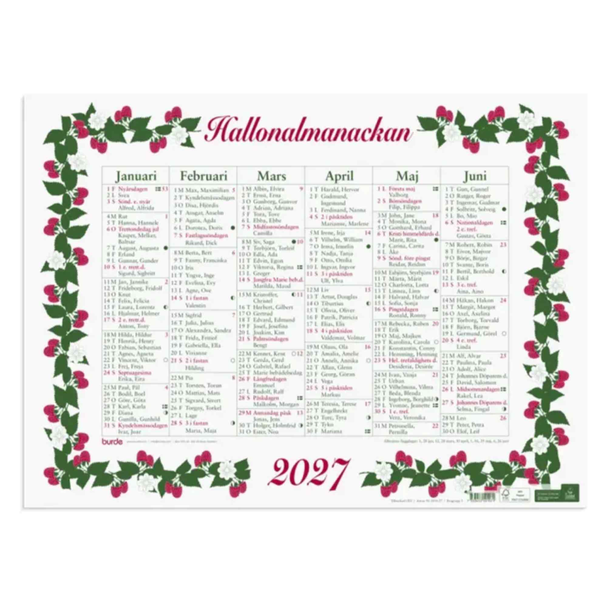 Väggkalender Stora Hallonalmanackan 2027 Väggkalender Stora Hallonalmanackan 2027