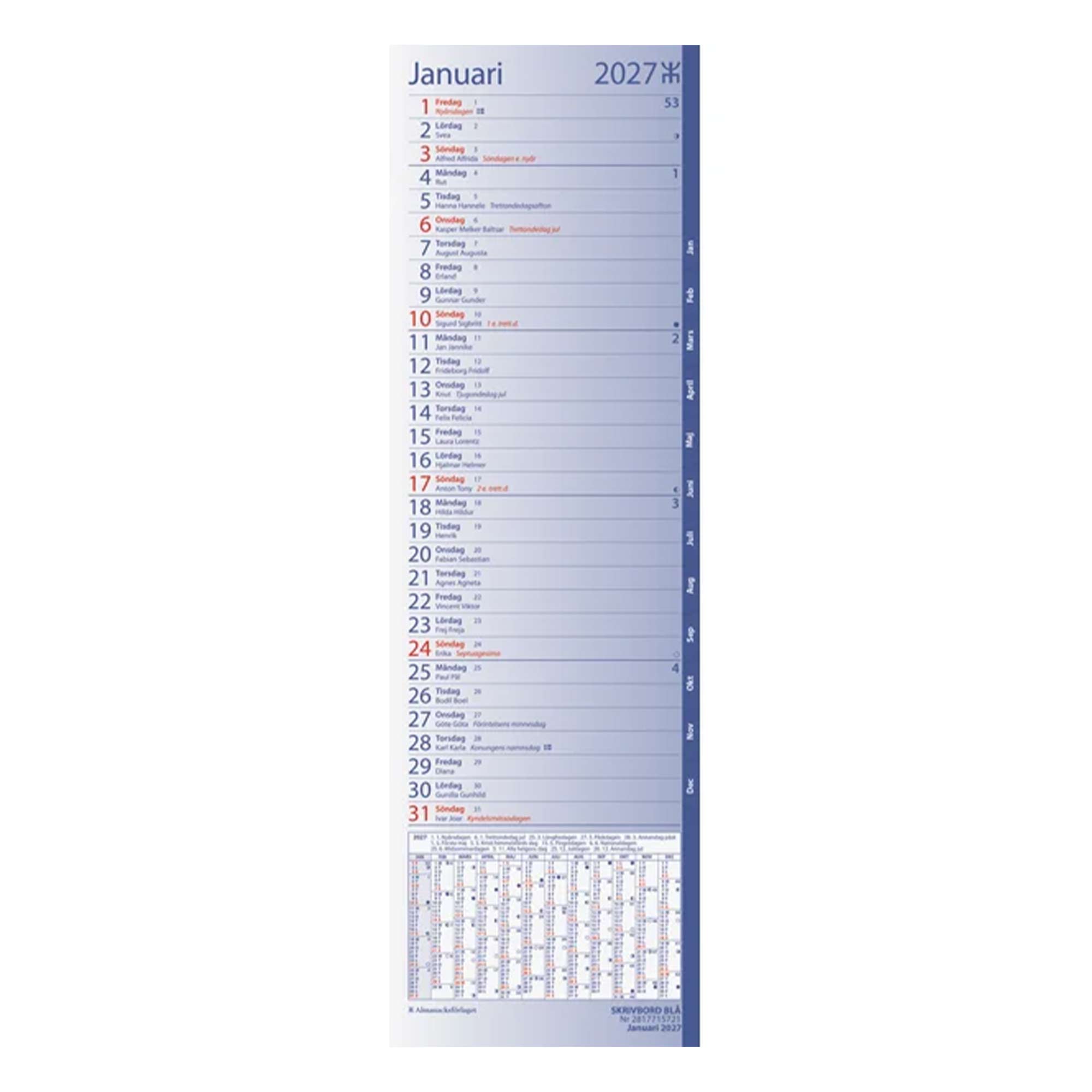 Bordskalender Stora Skrivbord Blå 2027 Bordskalender Stora Skrivbord Blå 2027